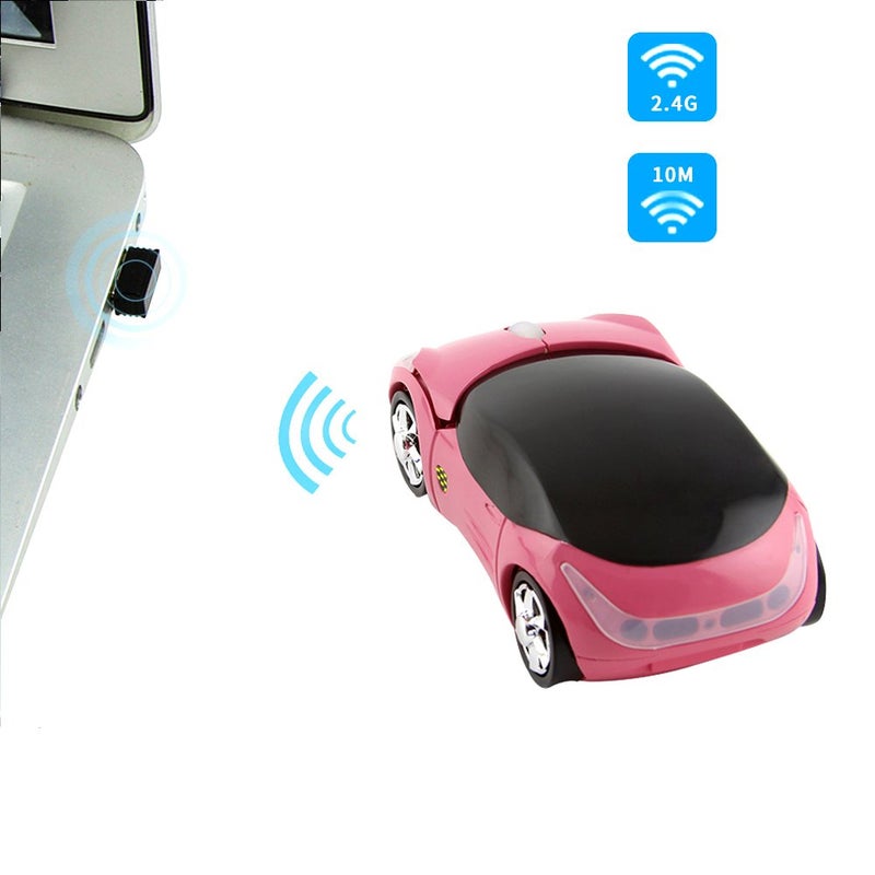 elec Space Usbkingdom Wireless Mouse, 2.4GHz Car Shaped Wireless Pink Mouse Cool 3D Ergonomic Optical Gaming Mice with USB Receiver for PC Laptop Computer Kids Girls Small Hands - Image 2